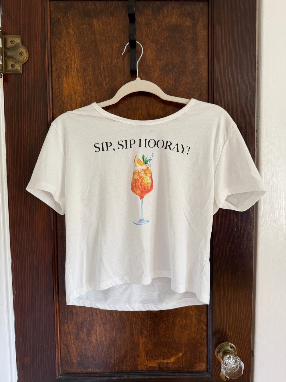 Sip, Sip Hooray! White Graphic Tee with Cocktail Print